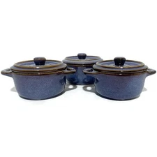 Vancasso Capri Stoneware Mini Casserole Dish w/Lid Starry Blue 3.75 x 2 Set of 3