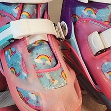 Roller Derby Skates Pink Rainbows GLITTER Sz JR 12 -2 Quad Adjustable