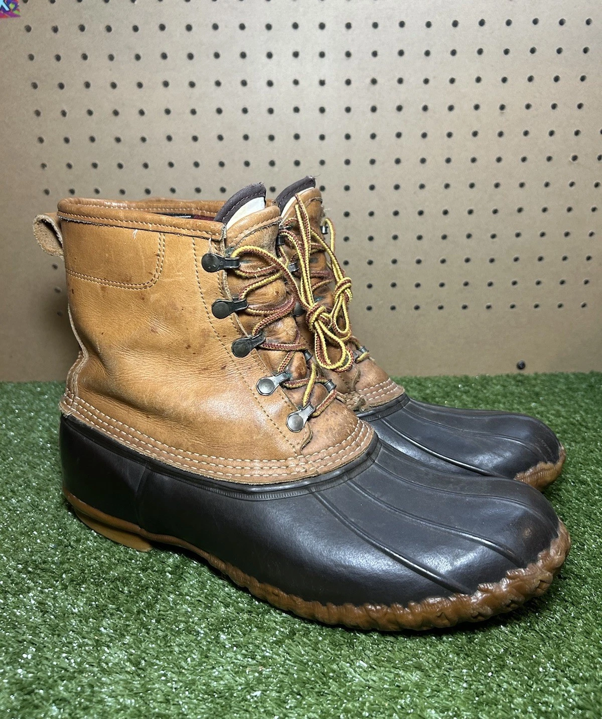 VTG LL Bean Maine Hunting Shoe Vintage Brown Leather Duck Boots Mens Size 12