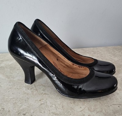 Sofft Venezia Pumps Size 9 Black Patent Leather Suede Trim Round Toe 3'' Heels