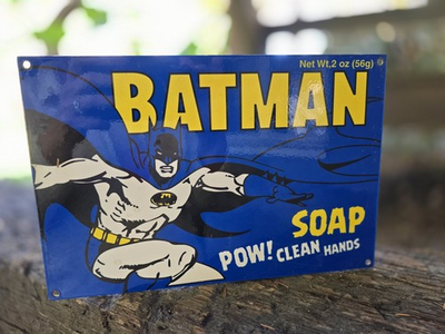 #ad VINTAGE BATMAN SOAP PORCELAIN SIGN 12quot;X8quot; $129.00