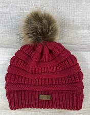 Brook  Bay Beanie Hat Red Knit Thick Pom Pom Headwear Kids One Size
