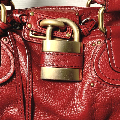 CHLOE Paddington Cadena Padlock Key Boston Bag Hand Bag Red