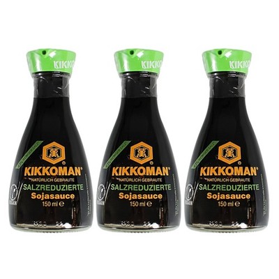 3x150ml Kikkoman Sojasauce Tischflasche salzreduziert Soja Soja Sauce salzarm