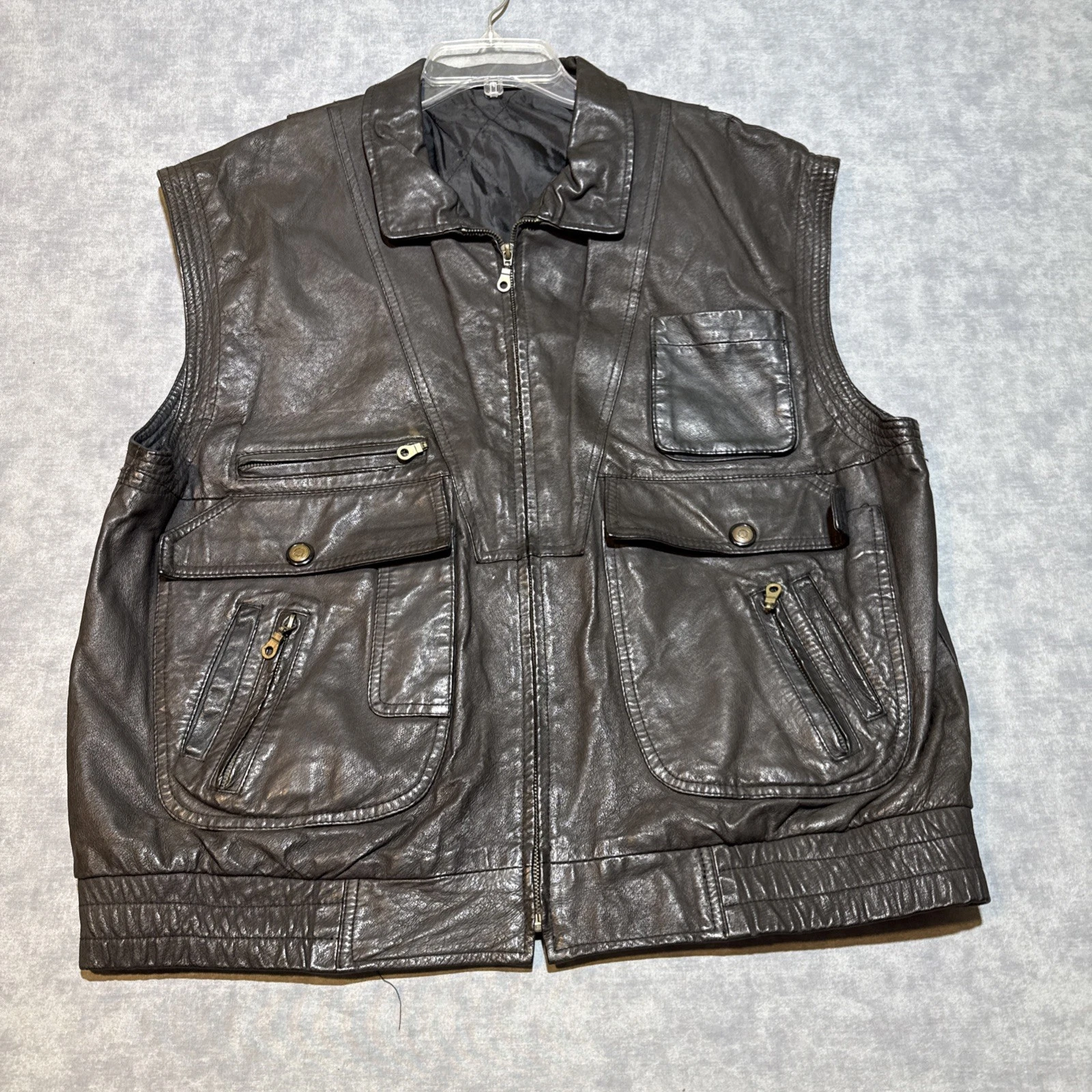 Vtg 1980's Henry Money Leather Vest Safari Utility Pockets Size Medium