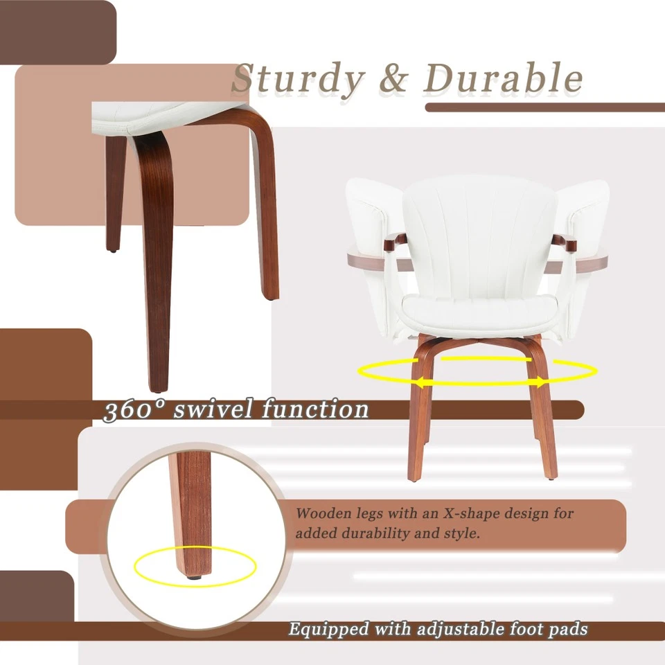 Mid-Century Bentwood Swivel Dining Chairs (Set of 2) – Heat-Pressed PU Leather - Image 3 of 4