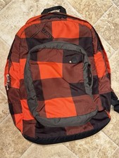BURTON Backpack Skating Snowboarding w/Laptop Pocket Plaid Graphic Orange