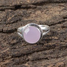 Valentines Deal Natural Rose Chalcedony 925 Silver Promise Band Bezel Set Ring