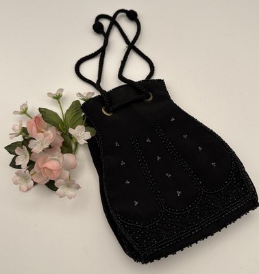 edle Handtasche, Beutel schwarz mit Perlen Gothic # 69
