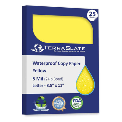 Terraslate Waterproof Paper Rip-Proof Colored Paper Yellow 25 Sheets 5 Mil 24Lb
