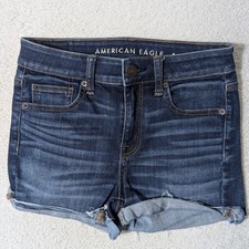 American Eagle Hi-Rise Shortie Shorts Women 4 28/2 Dark Blue Stretch Denim