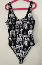 Forever 21 Barbie Black and White Faces of Barbie Womens Bodysuit Size S