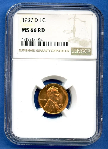 1937 D NGC MS66RD Lincoln Wheat Cent 1c Penny US Mint Coin 1937-D MS-66 RD