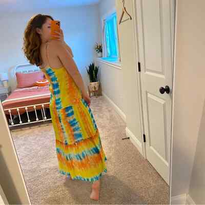 Revolve Kos Resort Rainbow Tie Dye Strappy Maxi Dress Small