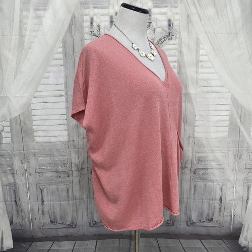 Top cuadrado Eileen Fisher talla grande rosa lino orgánico algodón cuello en V de gran tamaño B2 - Imagen 7 de 11