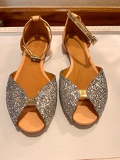 EMMA GO FLATS EVENING 7/38 GOLD SILVER LEATHER GLITTER BHLDN STRAP EUC $158