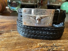 Mex,James Reid Dgn Sterling Silver 18K Longhorn Belt Buckle 1.5  -31-33         