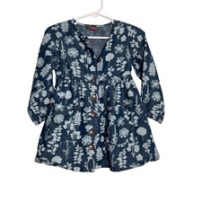 Vince Camuto Dress Girl's 2T Blue Tiered Floral Button Up Mini Long Sleeve Boho