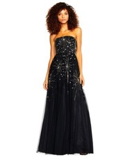 NWOT black Adrianna Papell Strapless Shirred Ball Gown With Starburst Beading 4