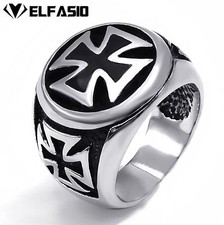 Men's Boy's Silver Iron Cross 316L Stainless Steel Biker Ring Size 8-15