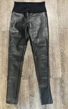 Assets by Spanx Vegan Faux Leather Leggings Black High Rise Pants Size Small 