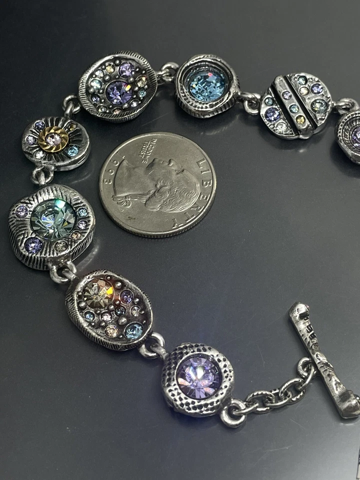 Patricia Locke USA Signed 2011 Silvertone Swarovski Crystals 6.7” Bracelet NWT - Image 4 of 4