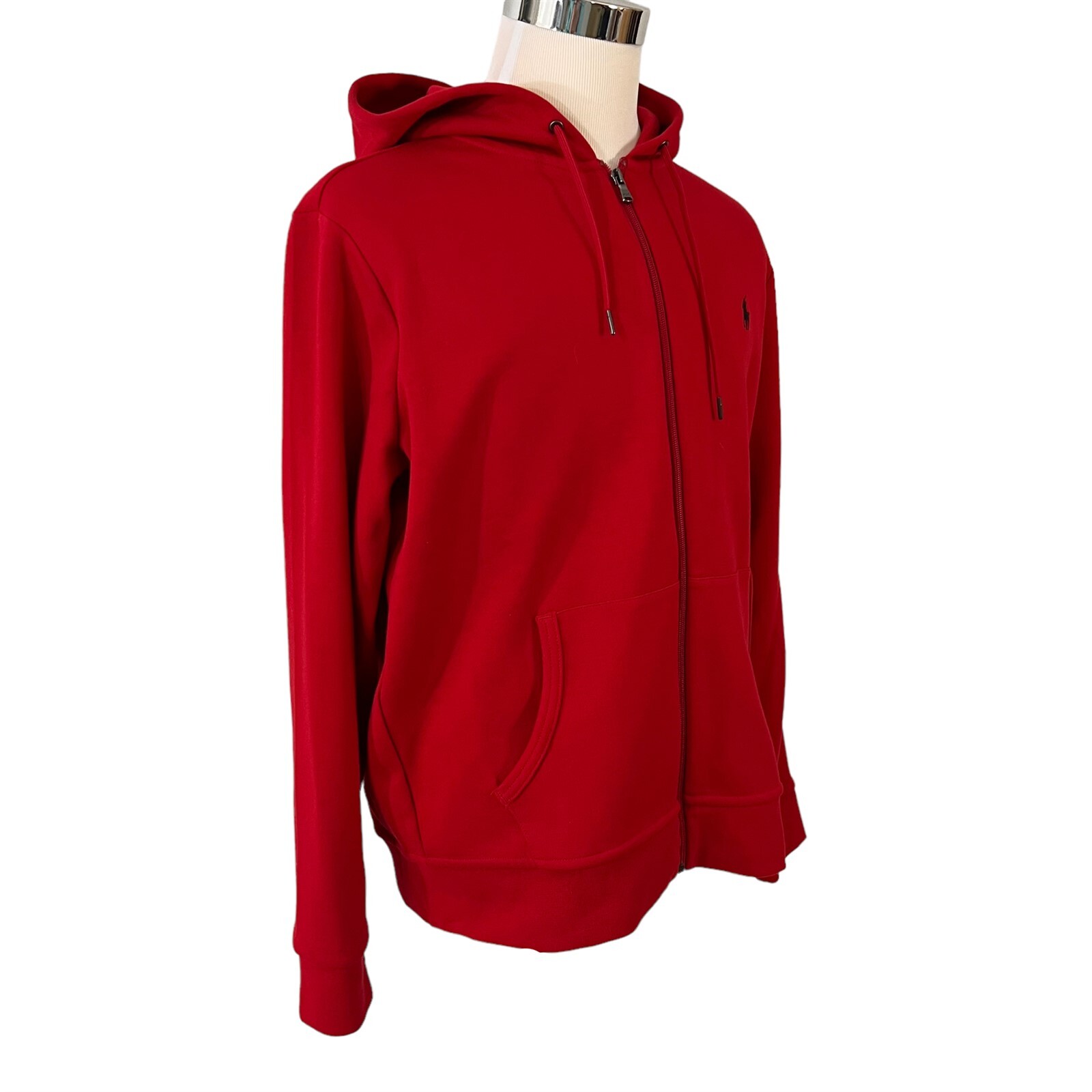 Felpa con cappuccio rossa polo Ralph Lauren taglia L cerniera intera logo pony misto cotone