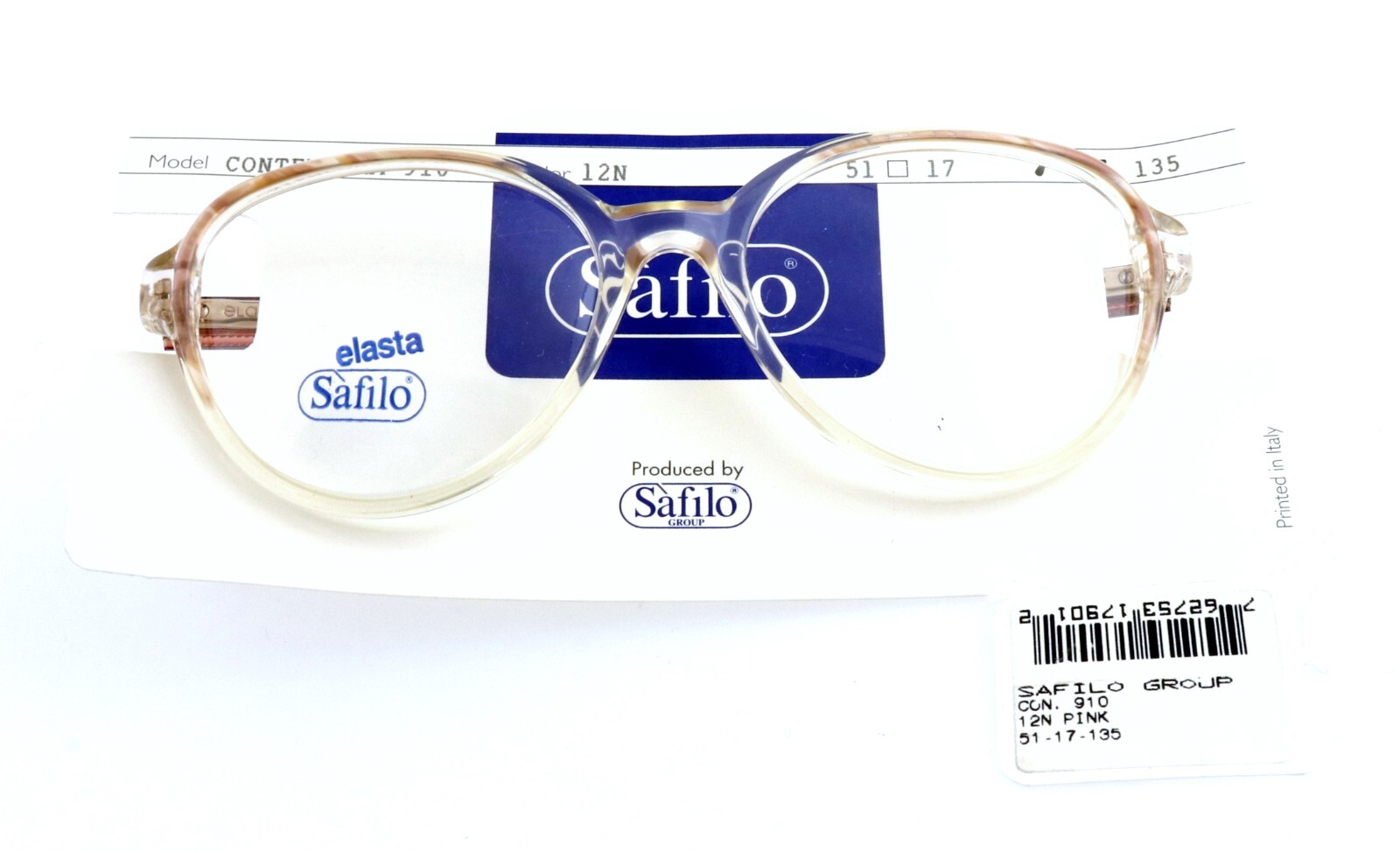 New Vintage SAFILO CONTEMPORTA  910 12N 51mm Clear Pink Eyeglasses Frames Italy