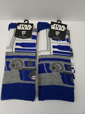 2 PAIR Star Wars R2D2 Crew Tube Socks Bioworld Size 8 - 12  NEW