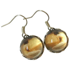 Mermaid Beach Painting Handcrafted Glass Cabachon Silver Plate Dangle Earrings