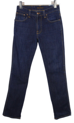 Nudie Slim Jim Organic Dry Ecru Embo Herrenjeans W30/L32 Fade Effekt Zip Dunkel