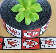 3/8, 5/8, 7/8, 1.5 & 3" (1YD) Kansas City Chiefs Football Grosgrain Ribbon