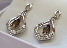 Genuine Brown Topaz CZ Stones 925 Sterling Silver Teardrop Dangle Earrings New