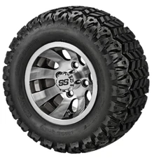 (4) Golf Cart 20x10-10 Sierra Sport Tires on 10x7 Black/Machined Revolver Wheels