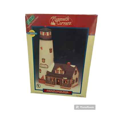 Beauty Lemax 1997 White Cliff Lighthouse Tower Flashing Plymouth Corners