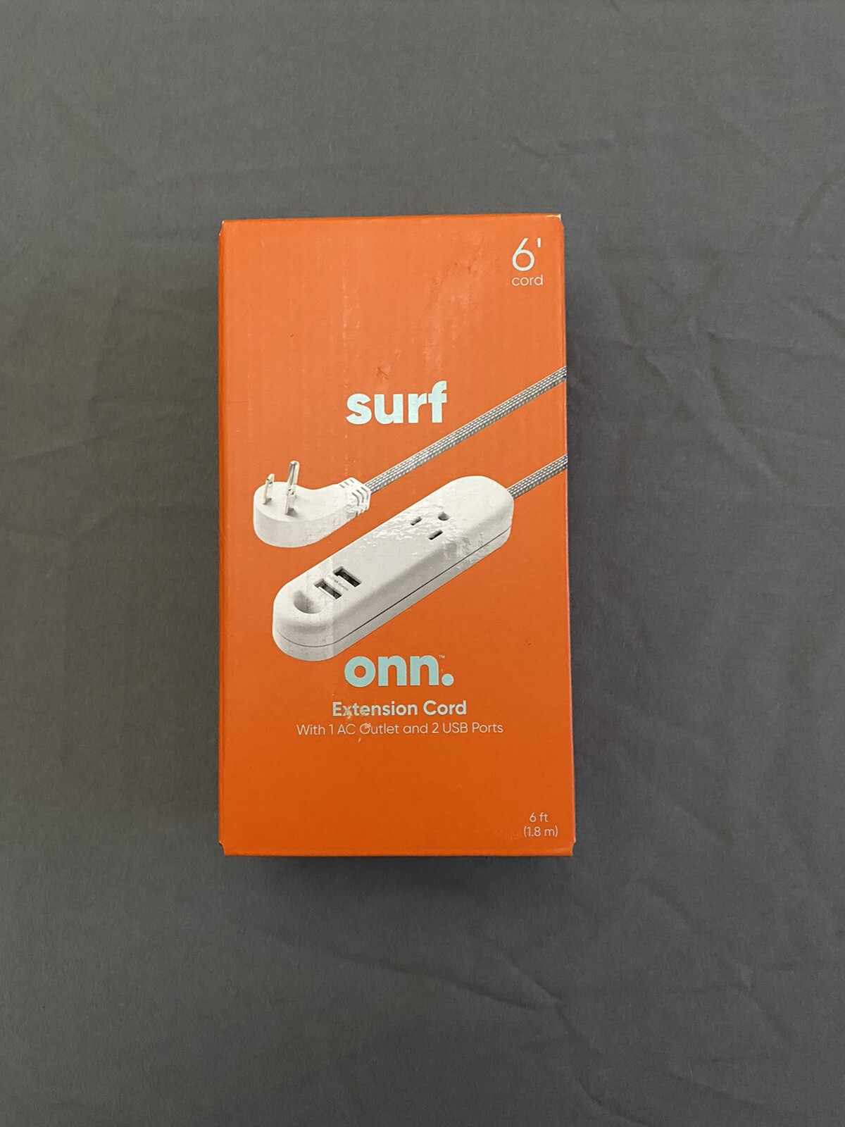 ONN Extension Cord with 1 AC Outlet and 2 USB Charging Ports, 6 Feet Long NEW-image