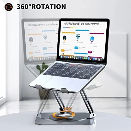 Laptop Stand for Desk, Adjustable Computer Stand with 360° Rotating Base, Grey