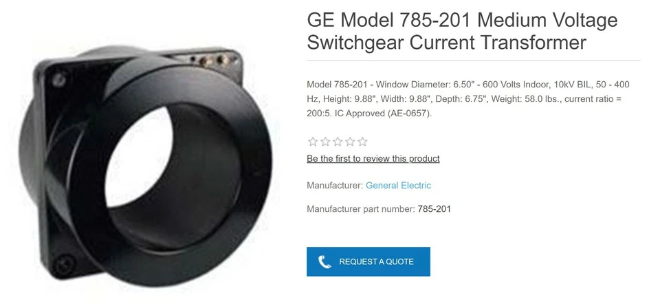 Transformador de corriente de conmutador de media tensión GE modelo 785-201 [E3FL] Foto 4 de 4