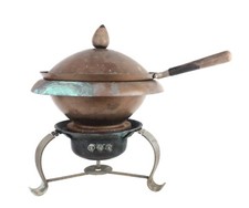 Copper Brass Electric Fondue Pot Chafing Dish Tripod Base 11" Parts 1960s