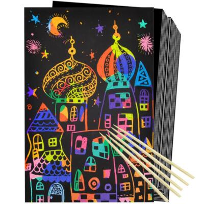 50Pcs Art Rainbow Scratch Paper Bamboo  Set Scratch Off Art Craft for Kids