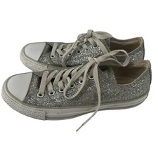 Converse All Star Low Top Sneakers Silver Glitter Womens Size 7 Prom Wedding
