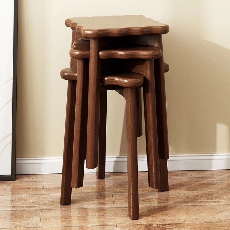 Solid wood biscuit stools, dining room stools room stools, stackable high stools - Image 2 of 4