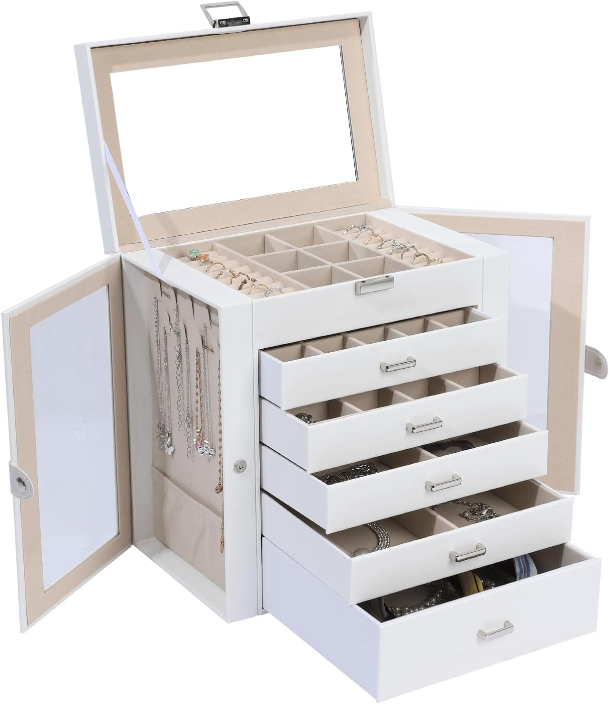 Jewelry Box for Women, 6 Layer Lockable Large Jewelry Holder Organizer with 5 Dr-image
