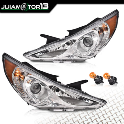 Fit For 2011-2014 Hyundai Sonata Headlights Assembly Chrome Housing Halogen Lamp