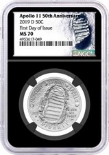 2019 D 50C Apollo 11 50th Anniversary Half Dollar NGC MS70 First Day of Issue