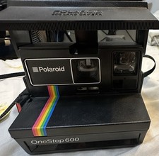 VINTAGE Polaroid One Step 600 Land Camera Black Rainbow w/ Strap UNTESTED 