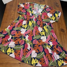 SHEIN Curve Plus 1XL Tropical Floral A-Line Dress Multicolor Ruffle Lightweight