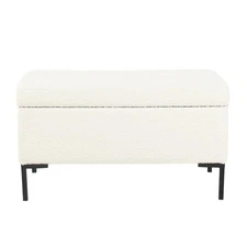 Homepop Medium Metal Storage Bench 17.5"H X32"W In Cream Boucle Woven Fabric