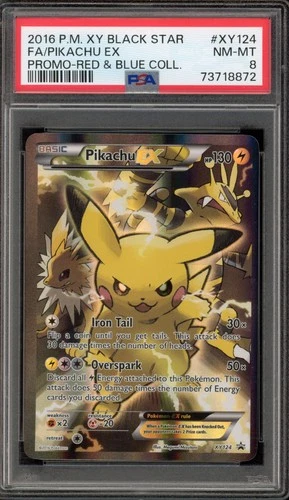 Pokemon Pikachu EX Red & Blue Coll. Black Star Full Art Promo XY124 PSA 8