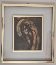 Quadro a Sbalzo con Immagine della Madonna con Cornice in Vetro e Metallo Dorato